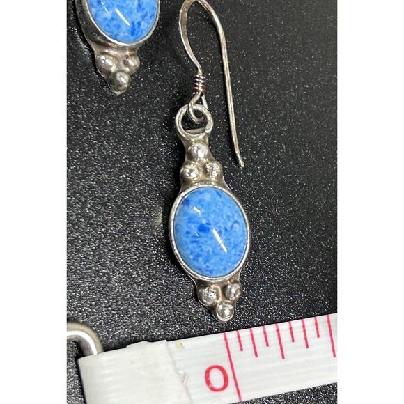 VTG Navajo Runnning Bear Sterling Silver Larimar Teardrop Dangle Earrings Signed - Picture 10 of 13